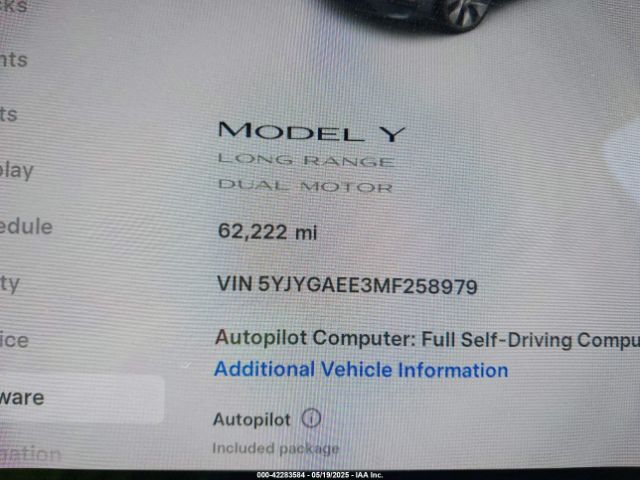 5YJYGAEE3MF258979 Tesla Model Y Long Range Dual Motor All-wheel Drive