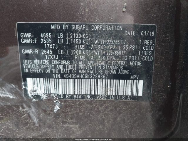 2019 SUBARU OUTBACK 4S4BSAHC6K3299367 Photo 8