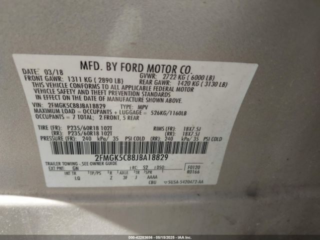 2FMGK5C88JBA18829 Ford FLEX SEL
