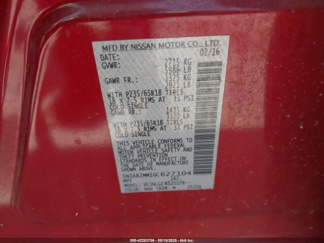 5N1AR2MM1GC627104 Nissan Pathfinder Sl