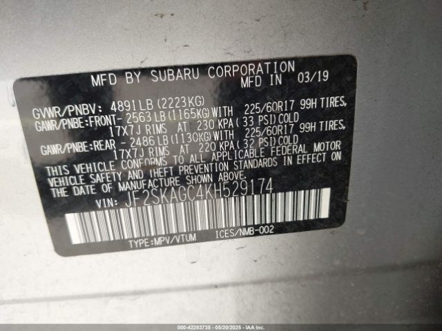 JF2SKAGC4KH529174 Subaru Forester Premium