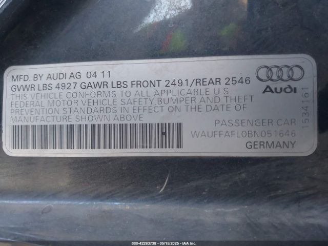 2011 AUDI A4 WAUFFAFL0BN051646 Photo 8