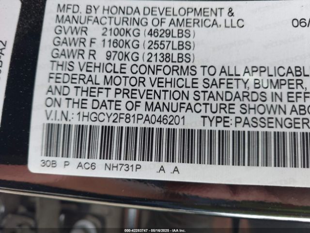 1HGCY2F81PA046201 Honda lfc5