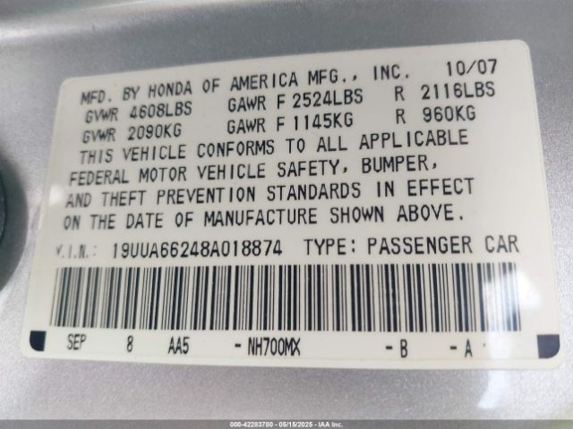 2008 ACURA TL 19UUA66248A018874 Photo 8