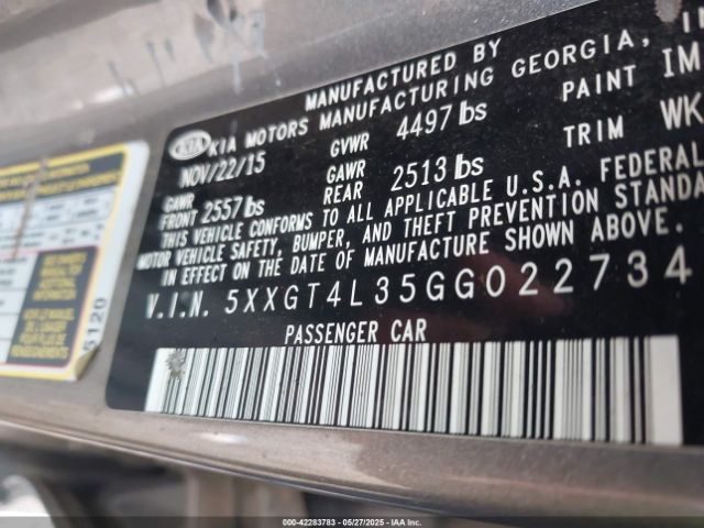 5XXGT4L35GG022734 KIA Optima Lx