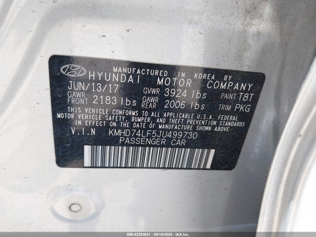 KMHD74LF5JU499730 Hyundai ELANTRA SE
