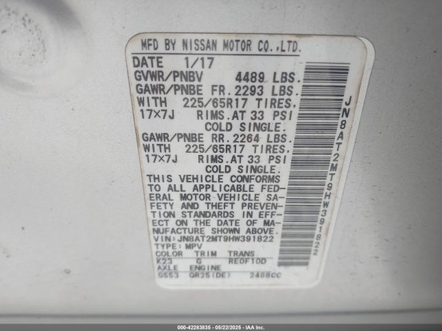 Nissan ROGUE SV 2017 JN8AT2MT9HW391822 Image 9