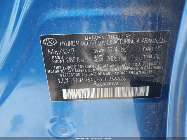 5NPD84LF6JH236626 Hyundai ELANTRA SEL