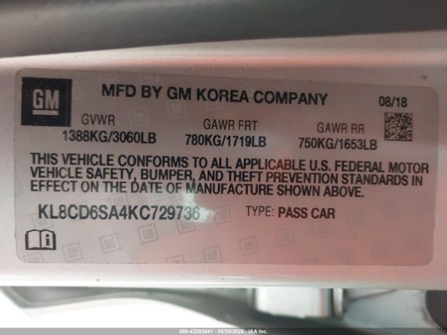KL8CD6SA4KC729736 Chevrolet Spark 1lt Cvt