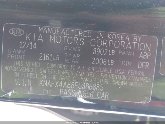 KNAFX4A88F5386385 KIA FORTE EX
