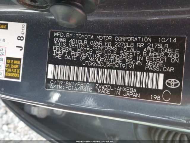 JTDKN3DU9F0419191 Toyota Prius Two