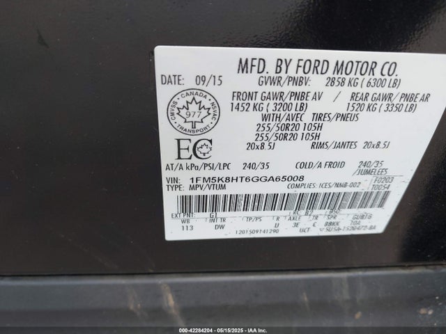 1FM5K8HT6GGA65008 Ford Explorer Platinum