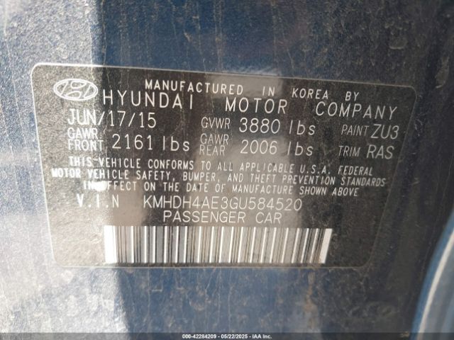 KMHDH4AE3GU584520 Hyundai ELANTRA SE