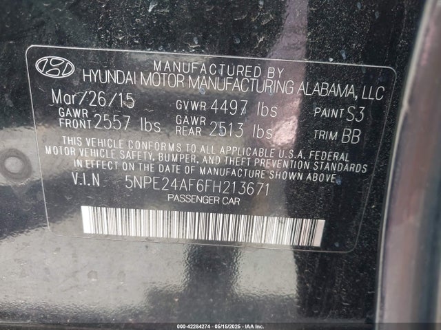 5NPE24AF6FH213671 Hyundai SONATA SE