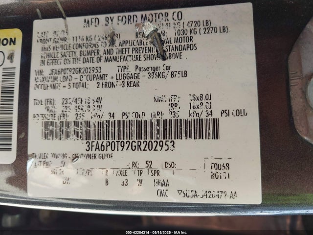 Ford FUSION SE 2016 3FA6P0T92GR202953 Image 9
