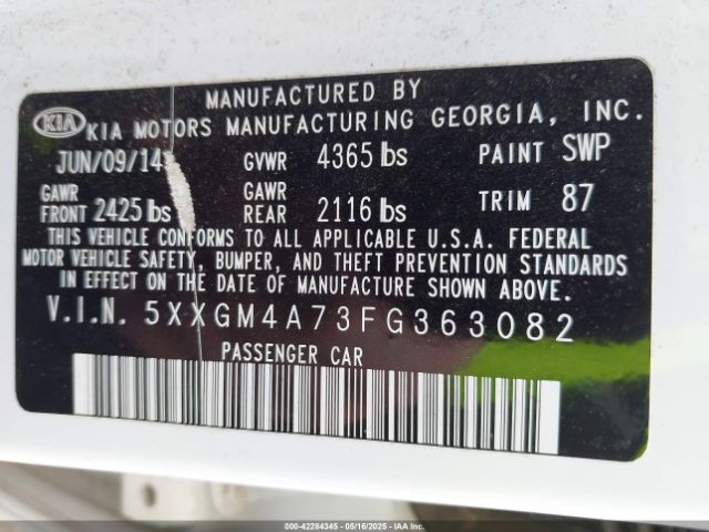 5XXGM4A73FG363082 KIA Optima Lx