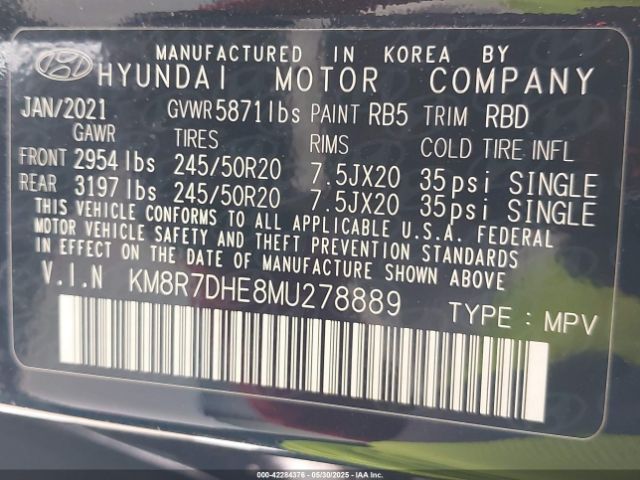 KM8R7DHE8MU278889 Hyundai Palisade Calligraphy
