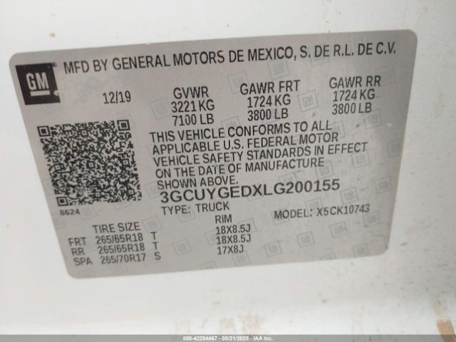 3GCUYGEDXLG200155 Chevrolet Silverado 1500 4wd  Standard Bed Ltz