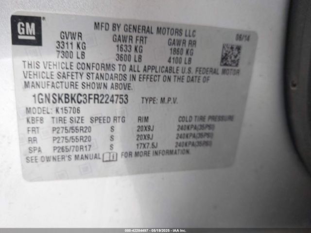 1GNSKBKC3FR224753 Chevrolet Tahoe Lt