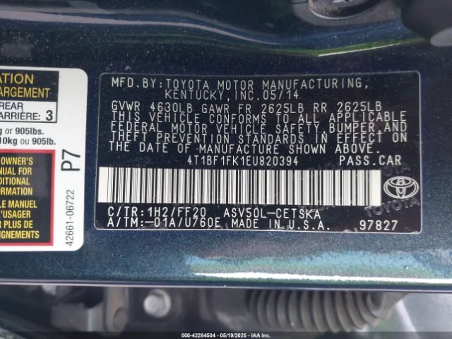 4T1BF1FK1EU820394 Toyota CAMRY SE