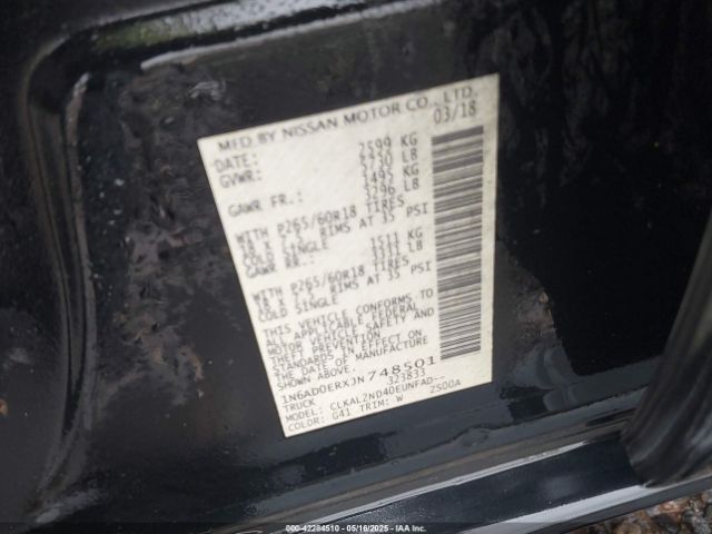 1N6AD0ERXJN748501 Nissan Frontier Sv