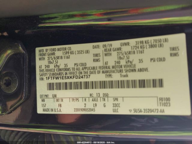 1FTFW1E5XKFD24737 Ford F-150 Xlt