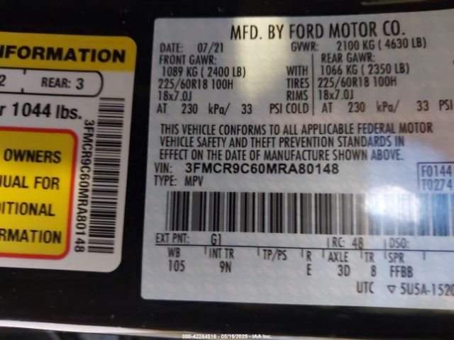 3FMCR9C60MRA80148 Ford Bronco Sport Outer Banks