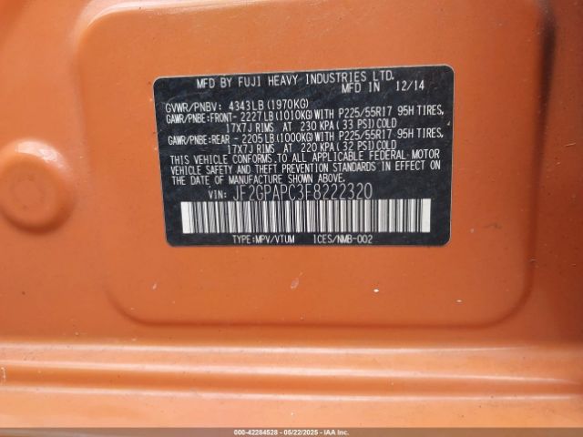 JF2GPAPC3F8222320 Subaru Xv Crosstrek 2.0i Limited