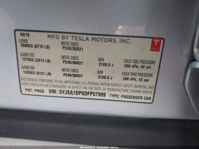 2013 TESLA MODEL S 5YJSA1DP6DFP07999 Photo 8