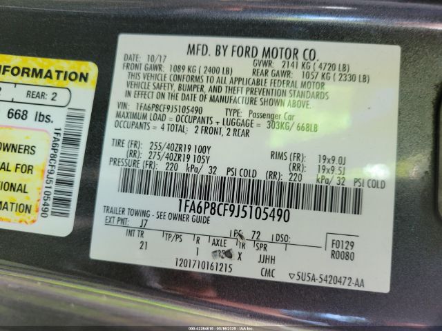1FA6P8CF9J5105490 Ford Mustang