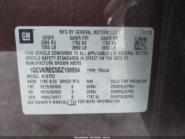 1GCVKREC5GZ198894 Chevrolet Silverado 1500 Lt