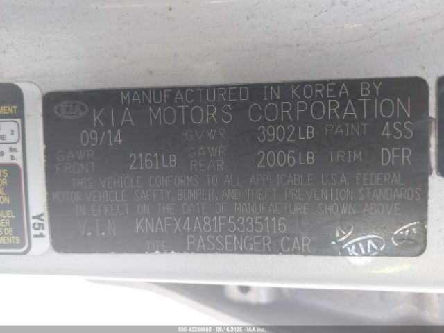 KNAFX4A81F5335116 KIA FORTE EX