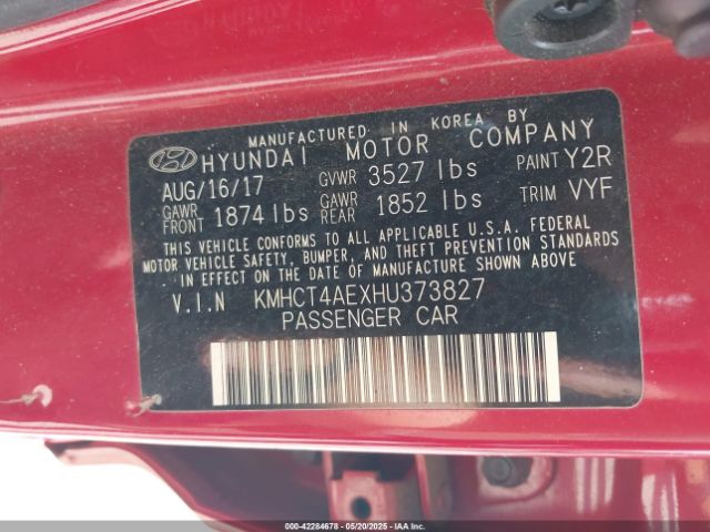 KMHCT4AEXHU373827 Hyundai Accent Value Edition