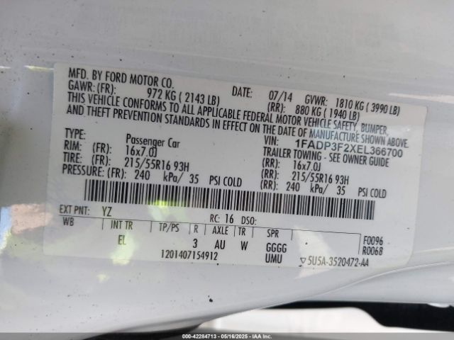 1FADP3F2XEL366700 Ford FOCUS SE