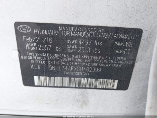 5NPE34AFXGH402399 Hyundai Sonata Sport