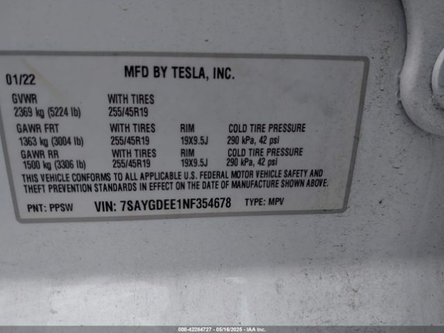 2022 TESLA MODEL Y 7SAYGDEE1NF354678 Photo 8