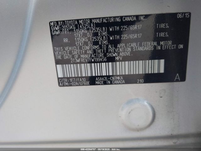 2T3WFREV7FW199456 Toyota Rav4 Xle