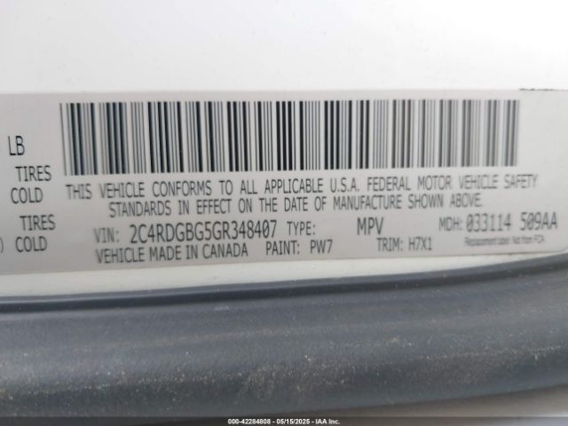 2C4RDGBG5GR348407 Dodge Grand Caravan American Value Pkg