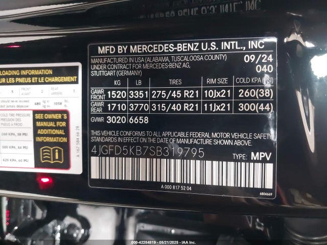 4JGFD5KB7SB319795 Mercedes-Benz m256m
