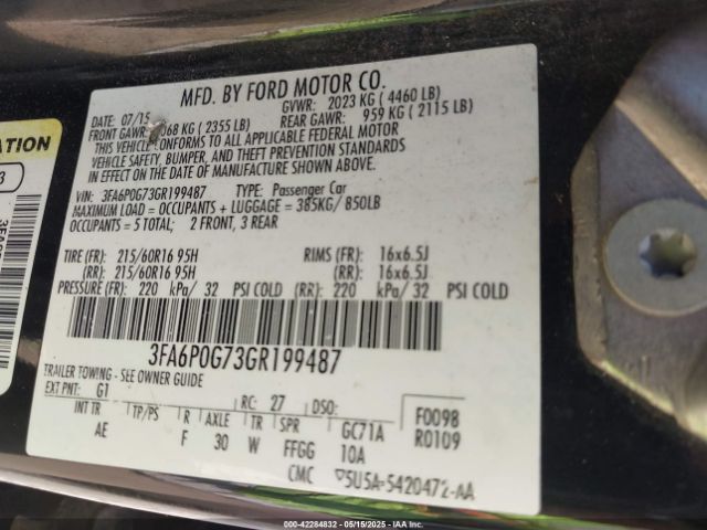 3FA6P0G73GR199487 Ford FUSION S