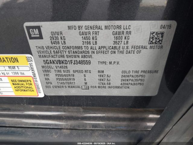5GAKVBKD1FJ348559 Buick Enclave Leather
