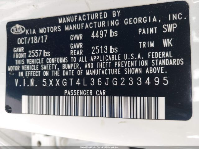 5XXGT4L36JG233495 KIA Optima S