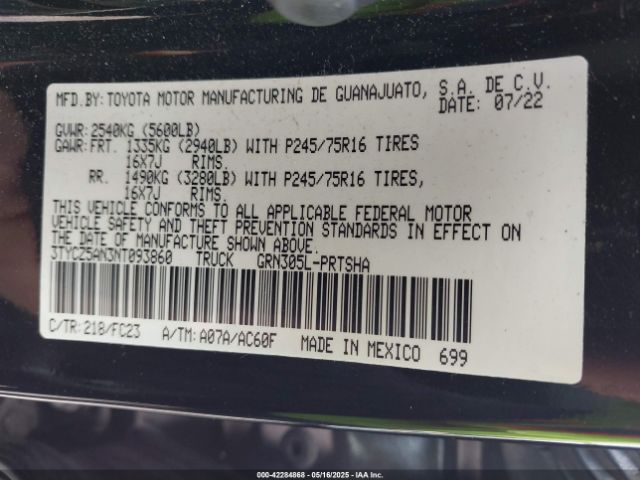 3TYCZ5AN3NT093860 Toyota Tacoma Sr5 V6