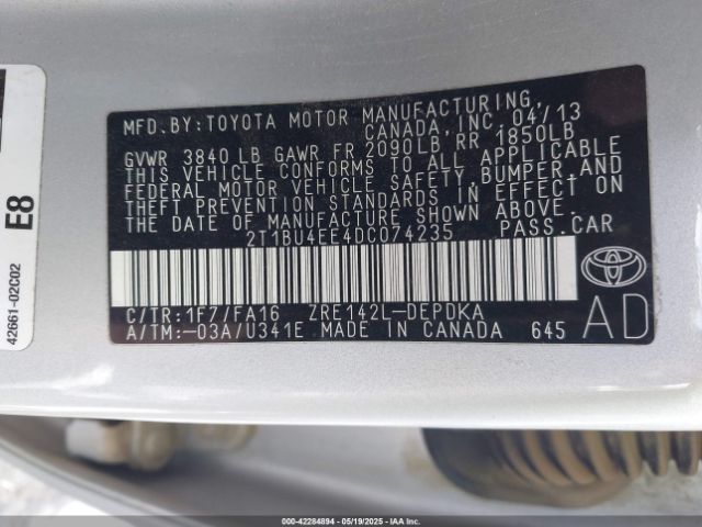2013 TOYOTA COROLLA 2T1BU4EE4DC074235 Photo 8