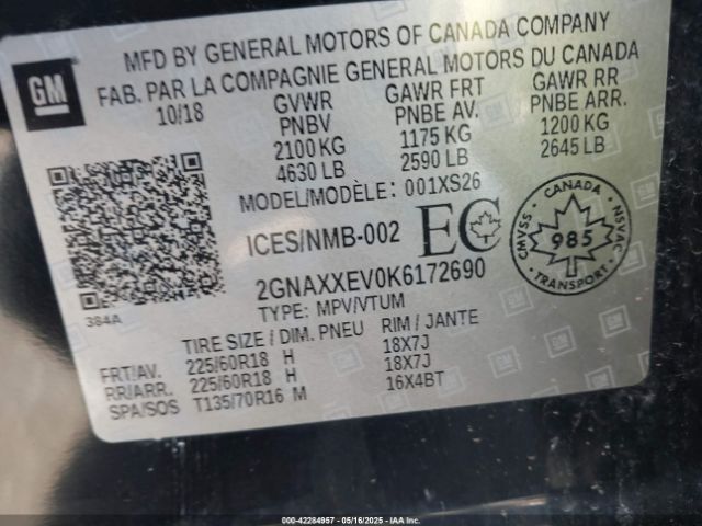 2019 CHEVROLET EQUINOX 2GNAXXEV0K6172690 Photo 8