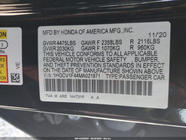 2021 HONDA ACCORD 1HGCV1F44MA021871 Photo 8