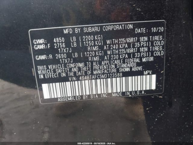 2021 SUBARU OUTBACK 4S4BTAFC5M3123588 Photo 8