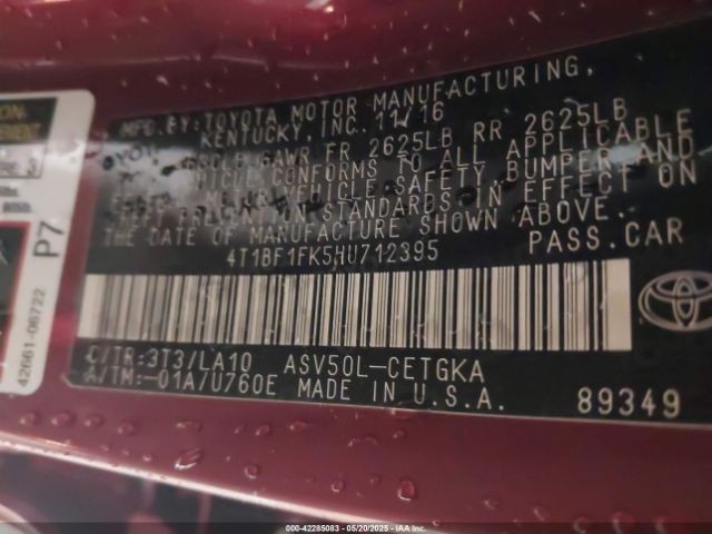 4T1BF1FK5HU712395 Toyota CAMRY XLE