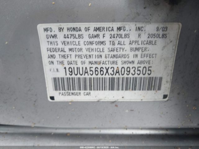 2003 ACURA TL 19UUA566X3A093505 Photo 8