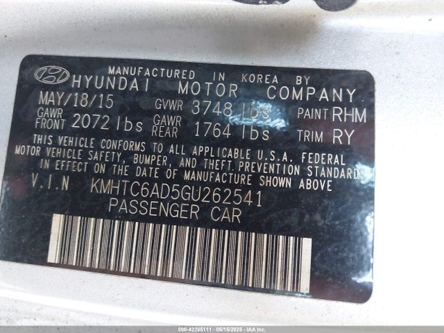 KMHTC6AD5GU262541 Hyundai Veloster